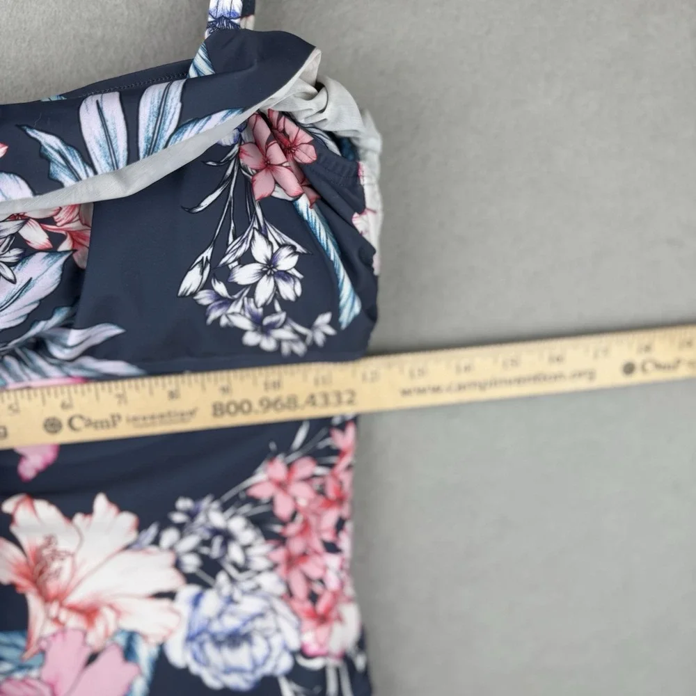 Venus Floral One‎ Piece Swimsuit Womens Sz 6 Navy Ruffle Off Shoulder Tropical